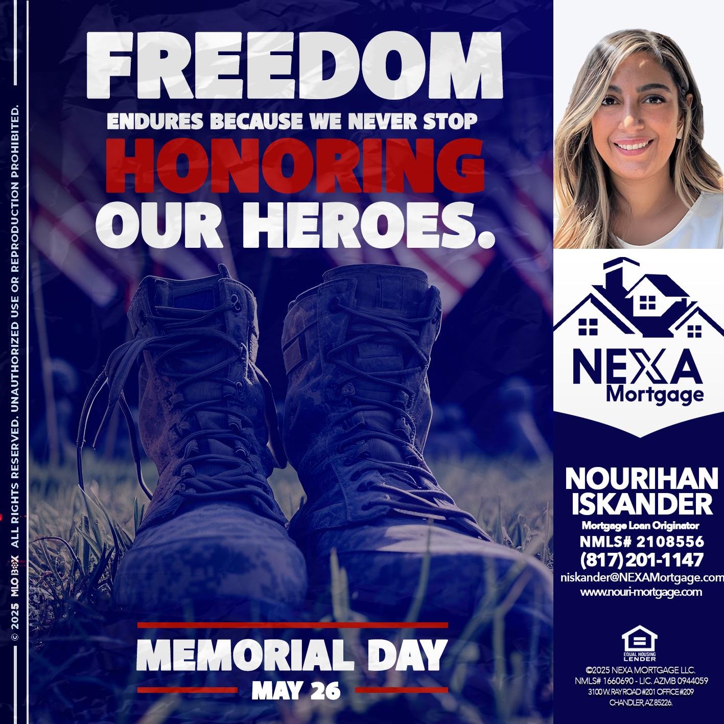 Memorial Day - Nourihan Iskander -Mortgage Loan Originator