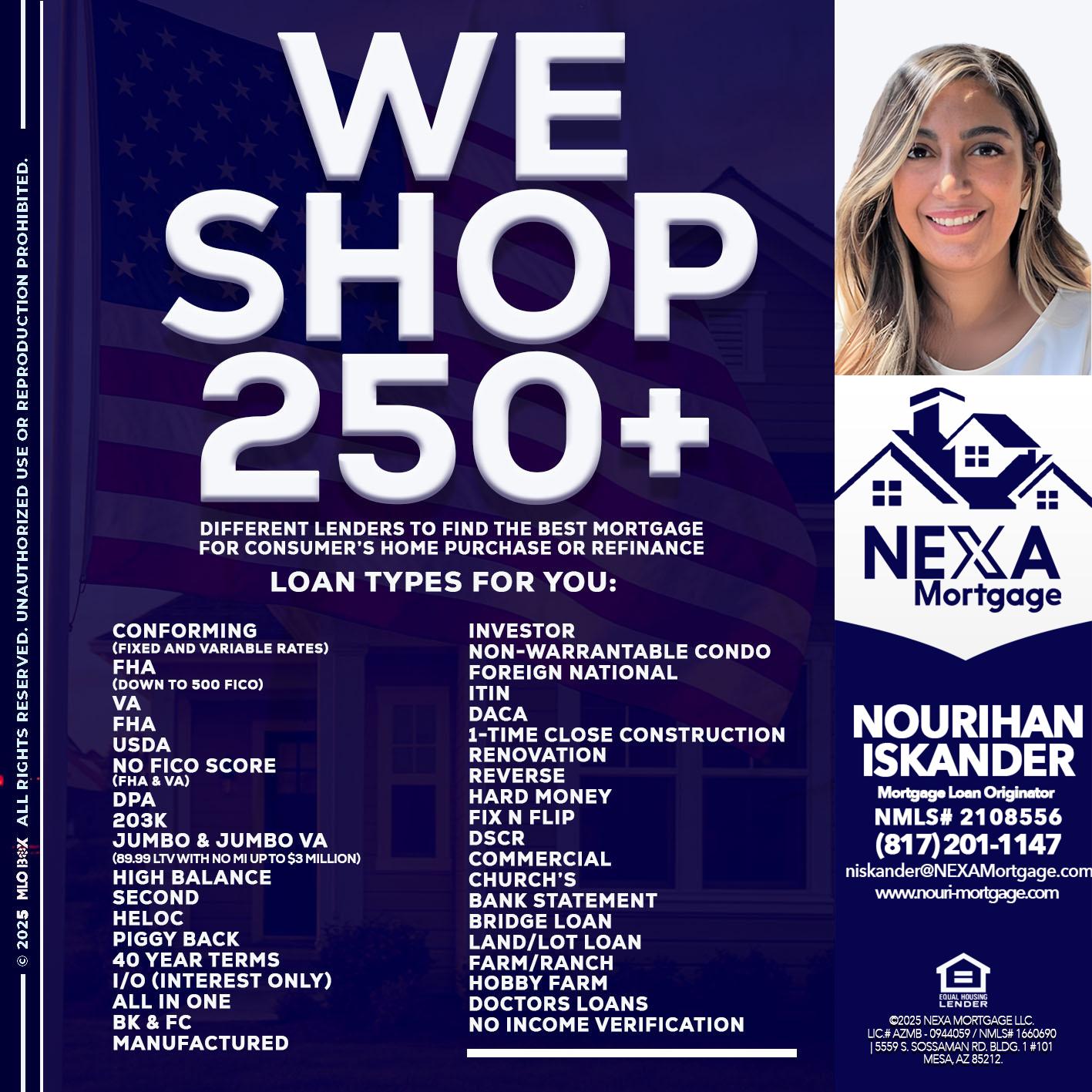 WE SHOP 250+ - Nourihan Iskander -Mortgage Loan Originator