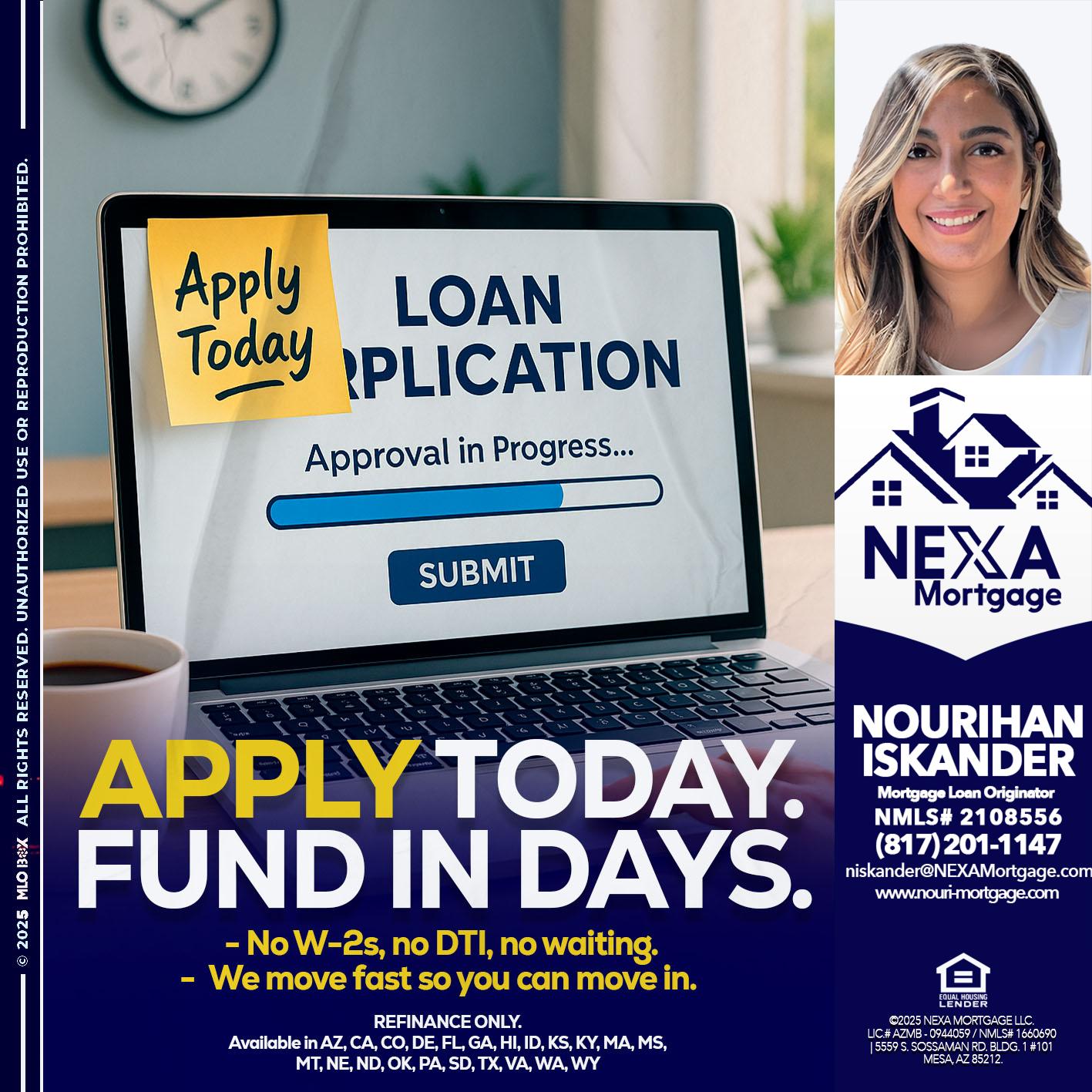 APPLY TODAY - Nourihan Iskander -Mortgage Loan Originator